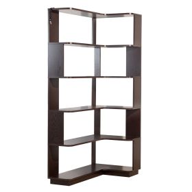 5-Tier L-Shaped Corner Bookshelf, 35.43" Corner Bookcase with 6 Open Shelves, 15mm MDF Freestanding Display Storage Shelf with Anti-Tip Kit for Living (Option: BookshelfOxBloodRedOLFC0036)