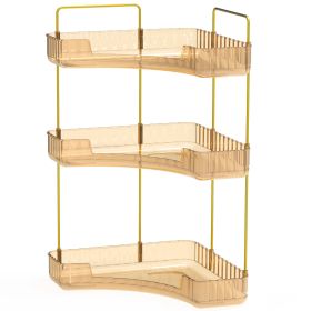Bathroom Countertop Organizer 3 Tier Corner Makeup Storage Shelf Vanity Cosmetic Perfume Tray Clear Corner Rack for Bedroom Bathroom Kitchen (Option: Organizer3TierGold)