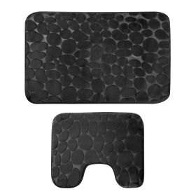 2 Pcs/Set Bathroom Rugs Luxury Flannel Non-Slip Bathroom Rugs Set Soft Pebbles Shower Absorbent Carpet U-Shaped Toilet Mat Washable for Bathroom Entra (Option: BMMemoryFoamMatBlack)