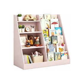 Kids Bookshelf with Toy Storage Organizer, 34.65x15.75x33.47in Wooden Bookcase Display Shelf for Kids, Multi-Tier MDF Book Storage Rack for Playroom B (Option: KidsBookshelfPinkOLFC0021)