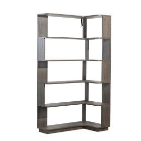5-Tier L-Shaped Corner Bookshelf, 35.43" Corner Bookcase with 6 Open Shelves, 15mm MDF Freestanding Display Storage Shelf with Anti-Tip Kit for Living (Option: BookshelfDarkBrownOLFC0036)