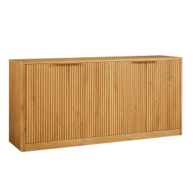 Modern Fluted Sideboard Cabinet with 4 Doors Wavy Storage Cabinet with Large Invisible Storage Buffet Cabinet TV Stand Accent Console Table for Living (Option: Sideboard59inNaturalOLFC0053)