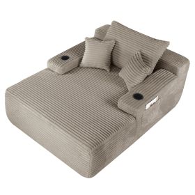 Boneless Chaise Lounge Sleeper Sofa Bed with Cup Holders & Storage Pocket, Single Seat Oversized Leisure Chair with Throw Pillows for Living Room Bedr (Option: SofaCoffeePlush1SeatOLFC0051)