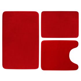 3Pcs Bathroom Rug Set Plush Velvet Bath Carpet Anti-Slip Memory Foam Mat For Tub Shower Bathroom (Option: 3PcsBathRugRed)