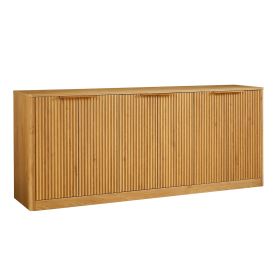 Modern Fluted Sideboard Cabinet with 6 Doors Wavy Storage Cabinet with Large Invisible Storage Buffet Cabinet TV Stand Accent Console Table for Living (Option: Sideboard67inNaturalOLFC0053)