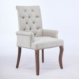 Upholstered Chenille Fabric Tufted Arm Dining Chair, Curved Solid Rubberwood Legs, Elegant Nailhead Trim Accent Chair for Dining Room Living Room & Of (Option: DiningChairBeigeOLFC0048)