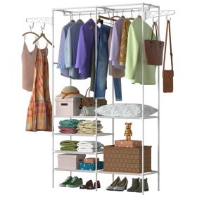 Metal Garment Rack Shoe Clothing Organizer Shelves Freestanding Multifunctional Clothes Wardrobe (Option: GarmentShoeShelfWhite)