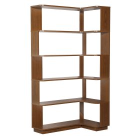 5-Tier L-Shaped Corner Bookshelf, 35.43" Corner Bookcase with 6 Open Shelves, 15mm MDF Freestanding Display Storage Shelf with Anti-Tip Kit for Living (Option: BookshelfDarkOakOLFC0036)