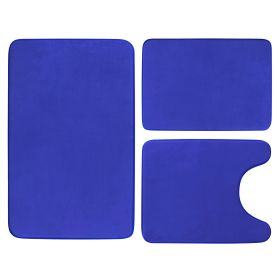 3Pcs Bathroom Rug Set Plush Velvet Bath Carpet Anti-Slip Memory Foam Mat For Tub Shower Bathroom (Option: 3PcsBathRugBlue)