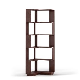 6 Tier Freestanding L-Shaped Corner Bookshelf For Living Room, Bedroom, Wooden Bookcase with anti-drop panle & anti tipping device, Display shelf Open (Option: BookshelfOxBloodRedOLFC0033)
