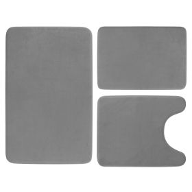 3Pcs Bathroom Rug Set Plush Velvet Bath Carpet Anti-Slip Memory Foam Mat For Tub Shower Bathroom (Option: 3PcsBathRugGrey)