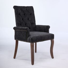 Upholstered Chenille Fabric Tufted Arm Dining Chair, Curved Solid Rubberwood Legs, Elegant Nailhead Trim Accent Chair for Dining Room Living Room & Of (Option: DiningChairBlackOLFC0048)