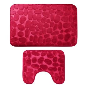 2 Pcs/Set Bathroom Rugs Luxury Flannel Non-Slip Bathroom Rugs Set Soft Pebbles Shower Absorbent Carpet U-Shaped Toilet Mat Washable for Bathroom Entra (Option: BMMemoryFoamMatBurgundy)