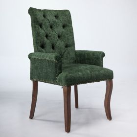 Upholstered Chenille Fabric Tufted Arm Dining Chair, Curved Solid Rubberwood Legs, Elegant Nailhead Trim Accent Chair for Dining Room Living Room & Of (Option: DiningChairOliveGreenOLFC0048)