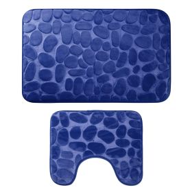 2 Pcs/Set Bathroom Rugs Luxury Flannel Non-Slip Bathroom Rugs Set Soft Pebbles Shower Absorbent Carpet U-Shaped Toilet Mat Washable for Bathroom Entra (Option: BMMemoryFoamMatNavy)
