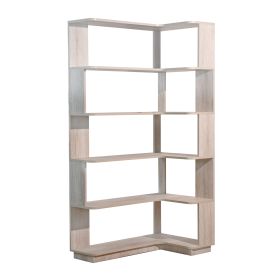 5-Tier L-Shaped Corner Bookshelf, 35.43" Corner Bookcase with 6 Open Shelves, 15mm MDF Freestanding Display Storage Shelf with Anti-Tip Kit for Living (Option: BookshelfLightGrayOLFC0036)