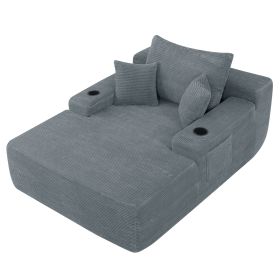 Boneless Chaise Lounge Sleeper Sofa Bed with Cup Holders & Storage Pocket, Single Seat Oversized Leisure Chair with Throw Pillows for Living Room Bedr (Option: SofaGreyCorduroy1SeatOLFC0051)