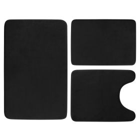 3Pcs Bathroom Rug Set Plush Velvet Bath Carpet Anti-Slip Memory Foam Mat For Tub Shower Bathroom (Option: 3PcsBathRugBlack)