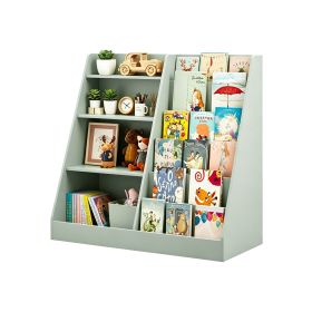 Kids Bookshelf with Toy Storage Organizer, 34.65x15.75x33.47in Wooden Bookcase Display Shelf for Kids, Multi-Tier MDF Book Storage Rack for Playroom B (Option: KidsBookshelfSageOLFC0021)