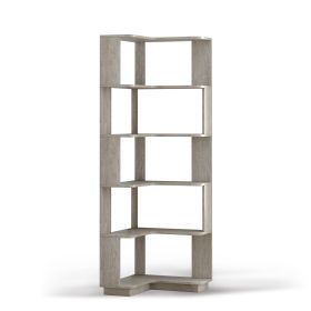 6 Tier Freestanding L-Shaped Corner Bookshelf For Living Room, Bedroom, Wooden Bookcase with anti-drop panle & anti tipping device, Display shelf Open (Option: BookshelfLightGreyOLFC0033)