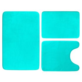 3Pcs Bathroom Rug Set Plush Velvet Bath Carpet Anti-Slip Memory Foam Mat For Tub Shower Bathroom (Option: 3PcsBathRugAquaBlue)