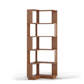 6 Tier Freestanding L-Shaped Corner Bookshelf For Living Room, Bedroom, Wooden Bookcase with anti-drop panle & anti tipping device, Display shelf Open (Option: BookshelfDarkOakOLFC0033)