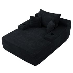 Boneless Chaise Lounge Sleeper Sofa Bed with Cup Holders & Storage Pocket, Single Seat Oversized Leisure Chair with Throw Pillows for Living Room Bedr (Option: SofaBlackCorduroy1SeatOLFC0051)