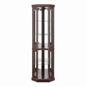 5-Tier Lighted Corner Curio Display Cabinet Adjustable Glass Display Case with Light Bulb Anti-Tipping Hardware for Collectibles, Wine & Decor (Option: GlassCabinetCherryOLFC0031)