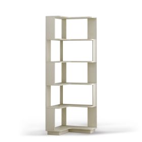 6 Tier Freestanding L-Shaped Corner Bookshelf For Living Room, Bedroom, Wooden Bookcase with anti-drop panle & anti tipping device, Display shelf Open (Option: BookshelfWhiteOakOLFC0033)