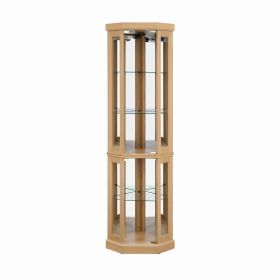 5-Tier Lighted Corner Curio Display Cabinet Adjustable Glass Display Case with Light Bulb Anti-Tipping Hardware for Collectibles, Wine & Decor (Option: GlassCabinetLightOakOLFC0031)