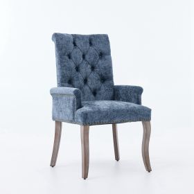 Upholstered Chenille Fabric Tufted Arm Dining Chair, Curved Solid Rubberwood Legs, Elegant Nailhead Trim Accent Chair for Dining Room Living Room & Of (Option: DiningChairBlueOLFC0048)