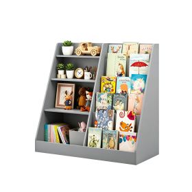 Kids Bookshelf with Toy Storage Organizer, 34.65x15.75x33.47in Wooden Bookcase Display Shelf for Kids, Multi-Tier MDF Book Storage Rack for Playroom B (Option: KidsBookshelfGrayOLFC0021)