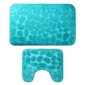 2 Pcs/Set Bathroom Rugs Luxury Flannel Non-Slip Bathroom Rugs Set Soft Pebbles Shower Absorbent Carpet U-Shaped Toilet Mat Washable for Bathroom Entra (Option: BMMemoryFoamMatTeal)