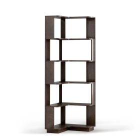 6 Tier Freestanding L-Shaped Corner Bookshelf For Living Room, Bedroom, Wooden Bookcase with anti-drop panle & anti tipping device, Display shelf Open (Option: BookshelfDarkBrownOLFC0033)